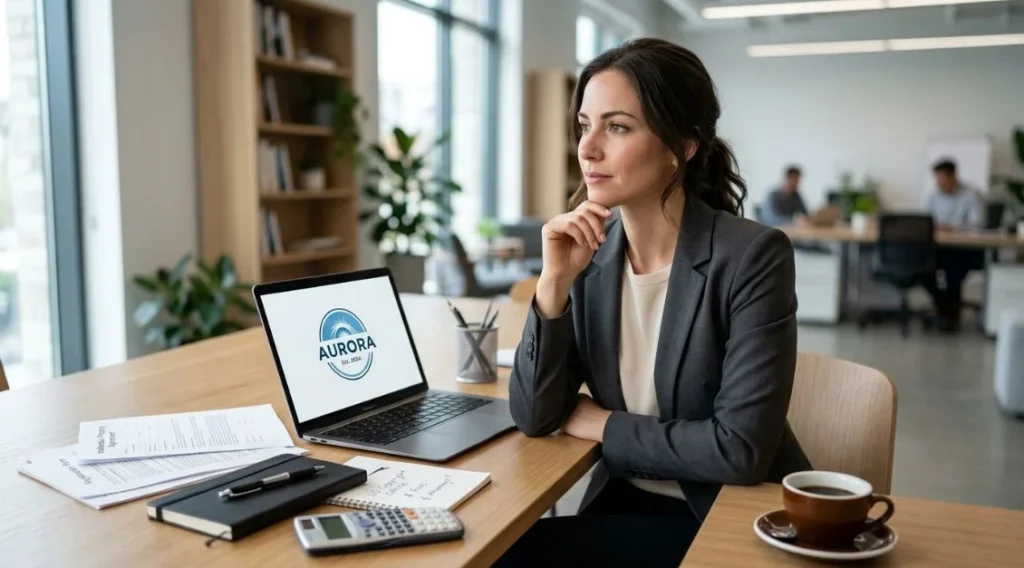 Designer reviewing company logo