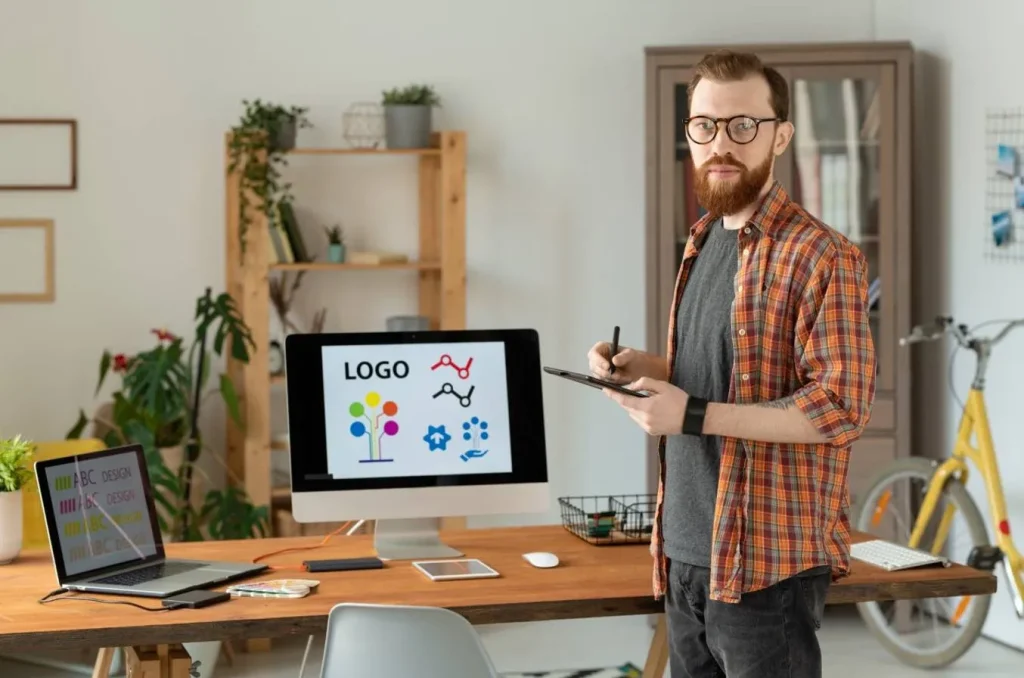 Designer creating professional startup brand identity logo