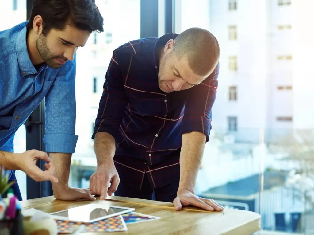 Entrepreneurs planning innovative startup business growth strategy