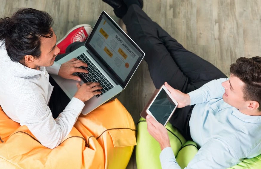 Designers planning modern website layout and interface