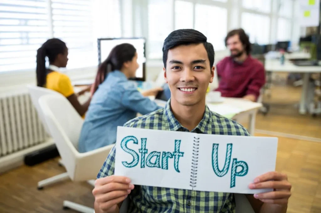 Startup founder launching successful new business venture
